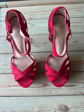 Dream Pairs Red Suede Crisscross Ankle Strap Heels